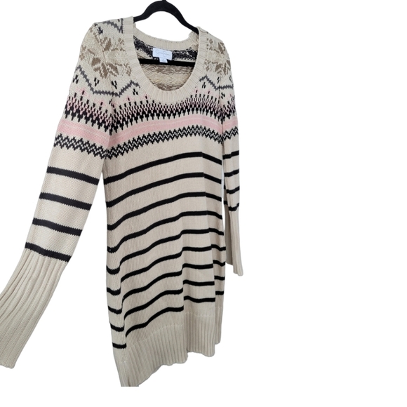 Jessica Simpson Long Sleeve Knit Sweater Dress Tan With Stripes M - Picture 8 of 13